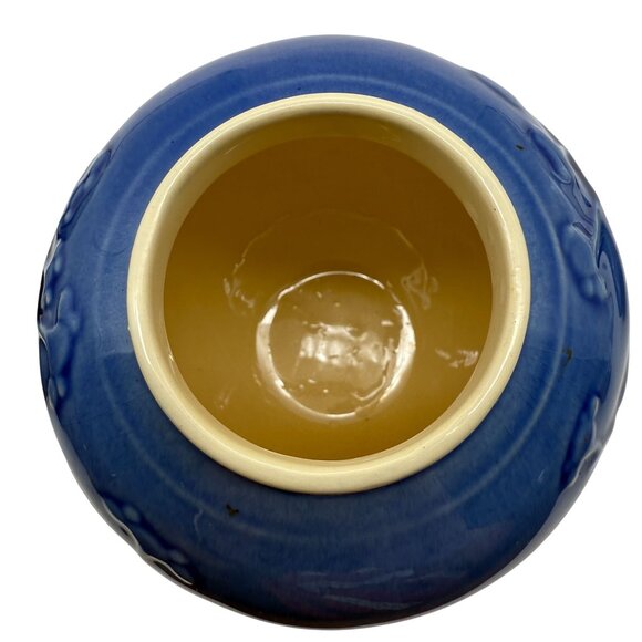 Metlox Blue Cherry Blossom Jar w/ Lid Embossed Floral Vase California Pottery - Picture 6 of 10